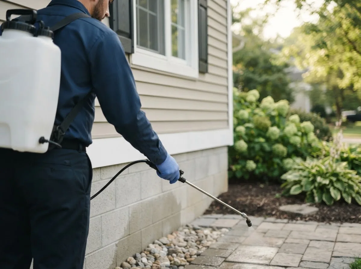 Pest control technician inspecting a home in Sherwood, ND